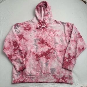 Linda Finegold ALF pink gray white multicolor tie dye pocket hoodie